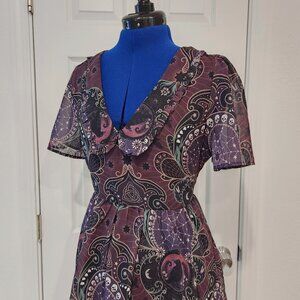Mini dress with skulls, ravens, spider webs, paisley pattern Disturbia size 8